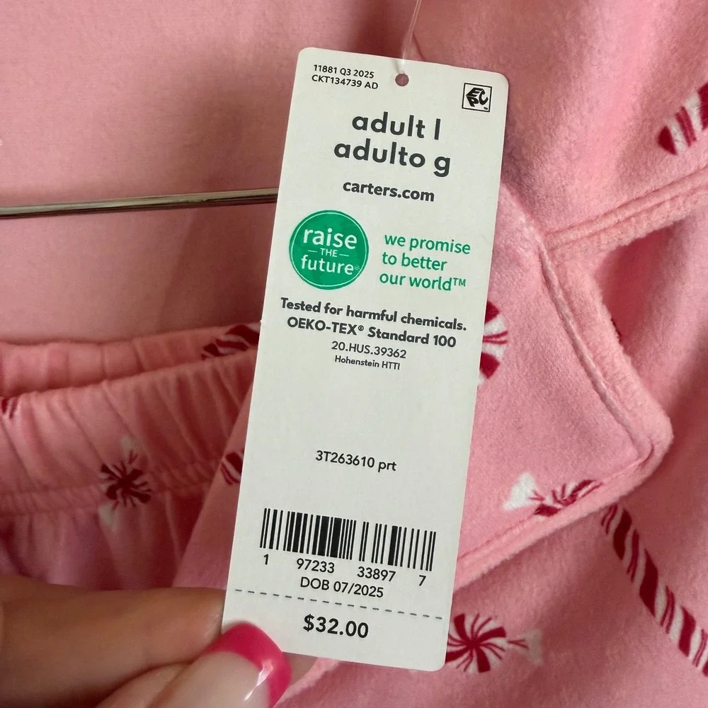 Carters Bedtime Womens Pink Candy Cane Holiday Pajama Set‎ Size Large New NWT
